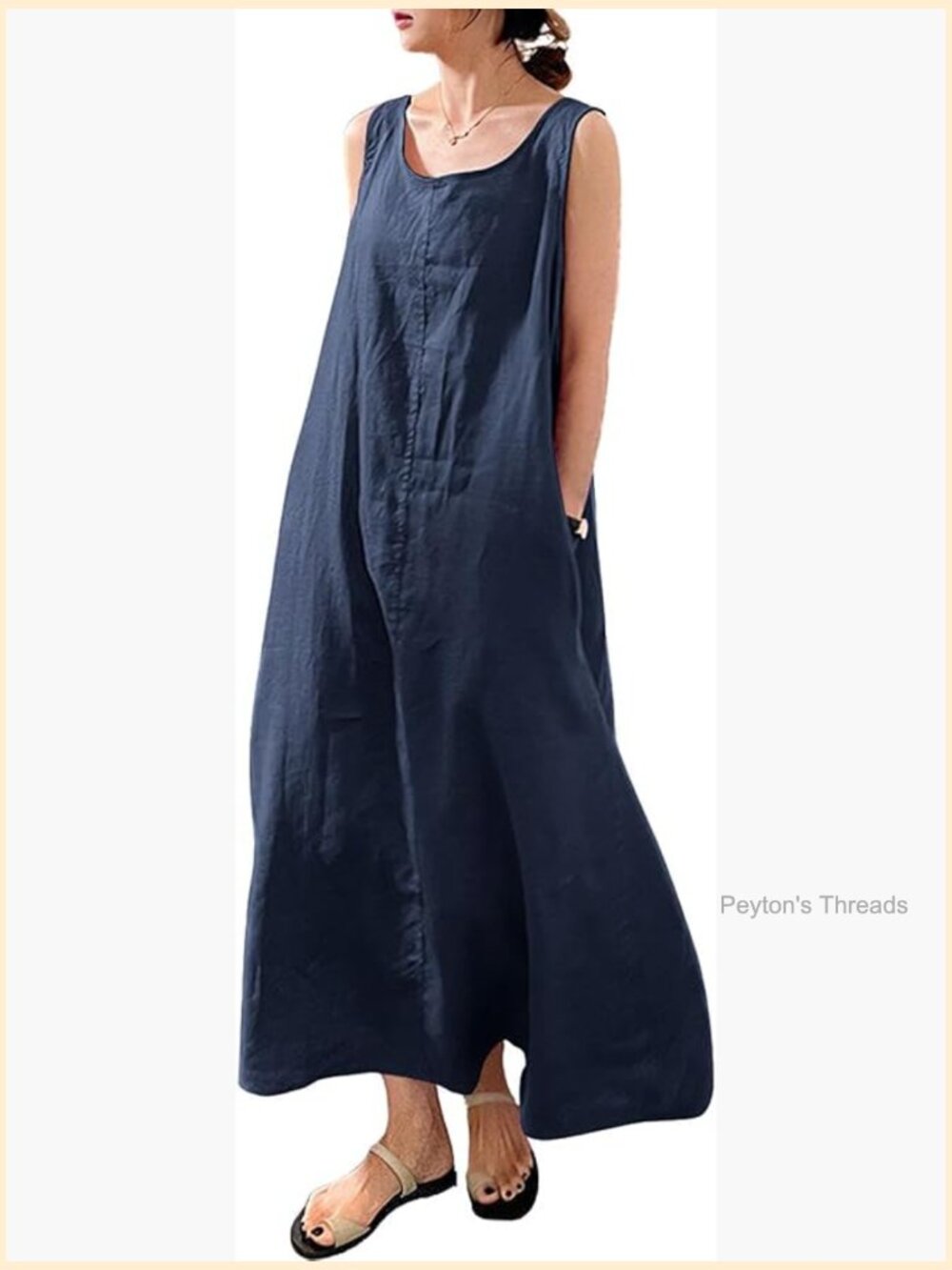 Cotton Loose A-Line Maxi Tank Dress with Pockets - Picture 1 of 2
